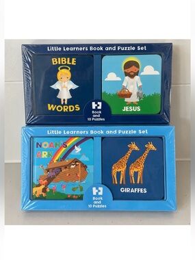 2 New Little Learners Book & Puzzle Sets Bible Noah’s Ark Giraffes